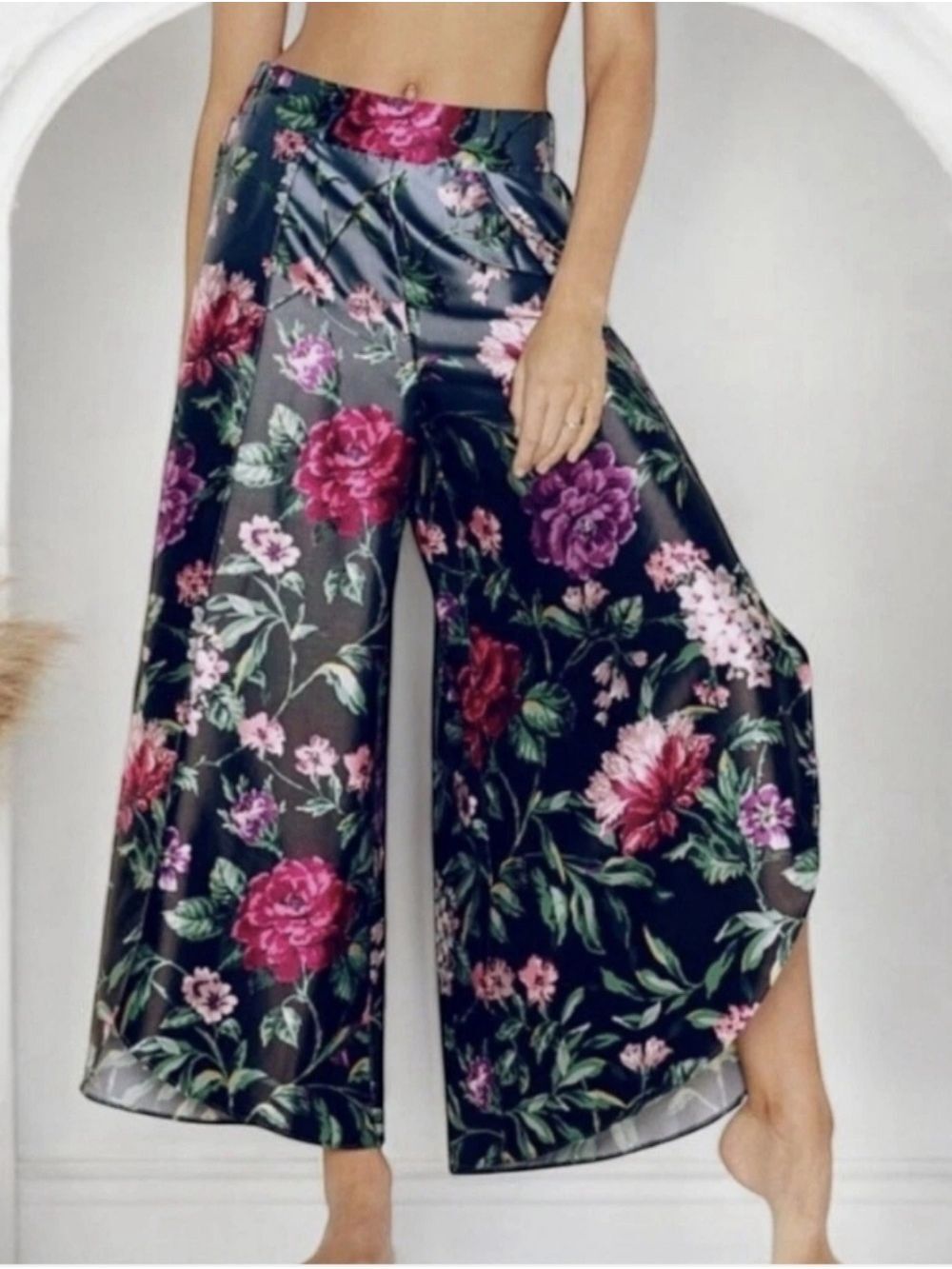 Victoria’s Secret Satin Wide Lounge Pants Leg Tulip Floral Navy Colorway Sz S